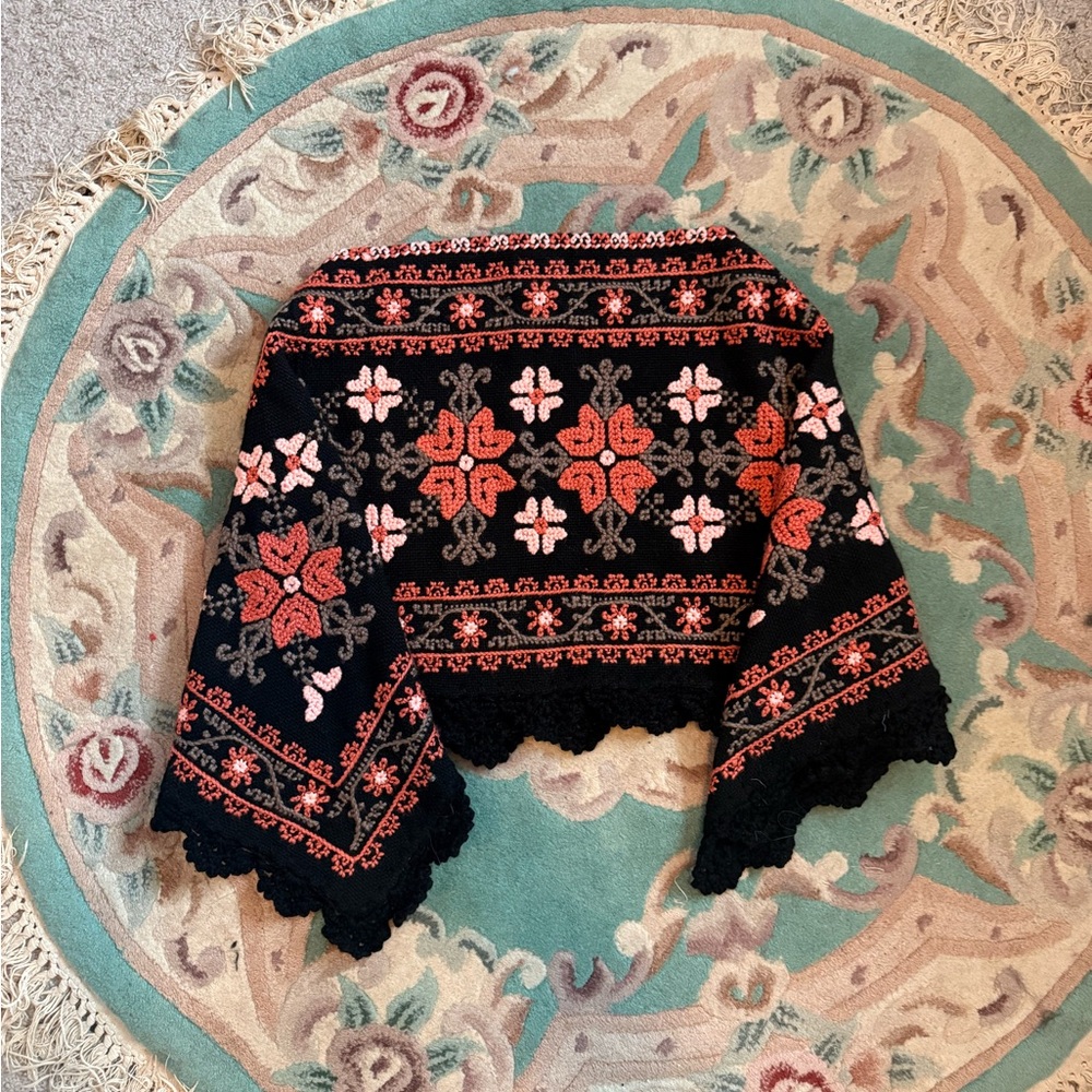 Black Floral Knit Poncho